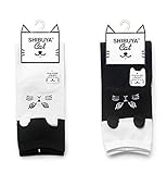 【2足組】猫ソックス（白・黒2枚セット）　無地　かわいい【送料込み】