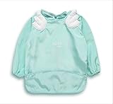 MOMO　ベビー 長袖 エプロン 子供 幼児 天使の翼スモック　タイプ 食事用　洗濯機でも洗える お食事用防水ビブ キャッチポケット付き キッズ　子供用　男女兼用【４色可選】 (90ｃｍ（０～１歳推薦