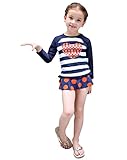 Cuteshower 子供水着 ボーダー柄 長袖 セパレート水着 女の子 3点セット ブルー 2T