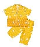 鬼滅子供パジャマ 半袖 七分ズポン上下セット 部屋着 綿100％ ボーイズ男の子適用 春夏秋適用 黄色 (鱗柄 100CM)