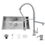 Vigo withチューリッヒクロム30インチアンダーマウントシングルボウル16ゲージステンレススチールキッチンシンク蛇口、グリッド型部品、ストレーナー、ソープディスペンサー