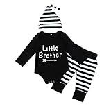 ３点セット（上着＋パンツ＋帽子）黒白縞　Little Brother　英語文字 　かっこいい　ベビー服　男の子　赤ちゃん服　幼児　子供服　男の子　長袖　４サイズ　丸首　ロンパース カバーオール　満月/