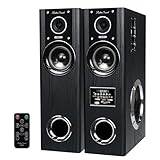 [東京Deco] サウンドスピーカー 最大80W アンプ内蔵 タワースピーカー テレビ アクティブ 重低音 ホームシアター タワー型 スピーカー システム AUX接続 3.5ｍｍ端子 イヤフォンジャック プラグ＆プレイ パソコン/テレビ/ゲーム km028