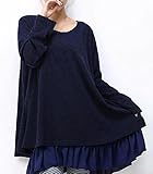 (チレーネ) Chilene チュニック 長袖 ニット バック リボン 切り替え 体形カバー ゆったり マタニティ レディース ワンピース ミニ丈 レース ブルー XL