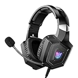 マイク付きゲーミングヘッドセット、RGBライト付きPS4 PS5 Xbox PC対応ゲーミングヘッドフォン ノイズリダクション7.1サラウンドサウンドオーバーイヤー、有線3.5mmジャック付きプレイステーションヘッドセット (ブラック)
