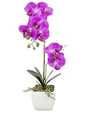 DahliaリアルなシルクOrchid Artificial Flower Arrangement withホワイトセラミックポット ピンク