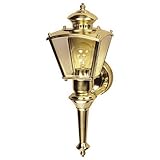 Heath Zenith SL-4150-PB Motion-Activated Four-Sided Charleston Coach Light, Polished Brass with Clea