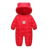 YUEGUANG ベビー服 新生児服 カバーオール ダウンロンパース 女の子 男の子 ジャンプスーツ ウンコート 防寒 保温 秋冬用 赤ちゃん 可愛い 爬行服 フード付き アウターウェア (100cm