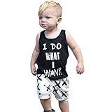 Ochine　子供服　かわいい英字プリント上着＆パンツ　上下 2点セット ノースリーブ ウエスト ゴム 仕様　セットアップ　6-36月歳設定　子供 普段着　男女兼用 (70、6-12月)