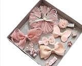 ヘア クリップ 可愛い アクセサリー 髪飾り 前髪 髪留め 10点セット (08.オレンジピンク王冠リボン箱付き)