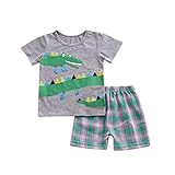 笑え熊 乳幼児 夏 子どもの半袖キャラクタープリントTシャツ+チェックパンツ カジュアル 人気 普段着 キッズ おしゃれ