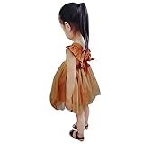 菲服 子供服 女の子 オレンジ フライスリーブ ガーゼ スリング プリンセス ドレス （80-120CM） (100)