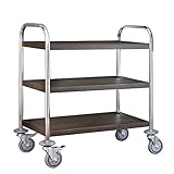 木目調 ダークブラウン キャスター付きステンレス製サービスワゴン3段 組立式　PRO-L3-W-DB