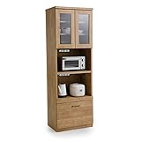 LOWYA （ロウヤ） 食器棚 熱・湿気がこもりにくいモイス加工 耐震ラッチ付き ガラス扉収納 可動棚 スライドレール アンティーク調 リアル木目 幅60cm 国産 Cタイプ ナチュラル おしゃれ