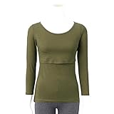 あったかインナー・産後用おしりすっぽり授乳口付クルーネック八分袖 カーキ サイズ：Ｓ