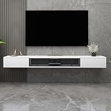Tufduzo 壁掛け式のフローティングテレビスタンドフロートテレビボードしろいフローティングテレビコンソール 壁掛けテレビコンソール木製のフローティングテレビキャビネットロックプレートがらのリビング用壁掛けキャビネット寝室用の狭い収納棚 (ホワイト,140x23x20.4CM)