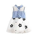 Dourabbi 子供服 女の子 春 可愛い 幼児 子供 ベビー ガールズ 女の子 ノースリーブ デニム 花プリント ミニドレス (90, ホワイト)