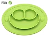 ベビー食事マット 食品グレードシリコーン プレート 超柔らかい 吸盤付き 格付け 超強吸着 滑り止め 赤ちょん 幼稚園 食器 高品質 無味無臭 FDA＆BPA認証 子供用 全4色( グリーン)