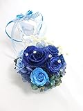 【プリザーブドフラワー／本当のガラスの靴シリーズ】シンデレラのガラスの靴に青とブルーの薔薇の神秘的な輝きとリボンを添えて【リボンラッピング付き 送料無料】