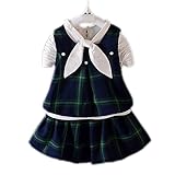 FEVON ベビー服 スーツ 学園風　3点セット　ベスト　シャツ　スカート　チェック柄　リボン付き襟　可愛い　赤ちゃん　新生児 長袖 春秋着 子供服　入園　通園　キッズ フォーマル　女の子　出産祝い 