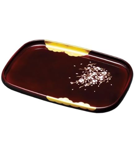 Amazon | 切手盆(越前塗)木製 漆塗り 漆器 蒔絵(松竹梅鶴亀) 9号(9寸