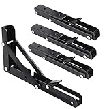 堅塁金物 棚受け金具 折畳み 40cm l字金具 折畳みテーブルヒンジ 壁掛けテーブル 折り畳み リクライニング金具 折りたたみ 収納 耐荷重100kg 黒 4個入