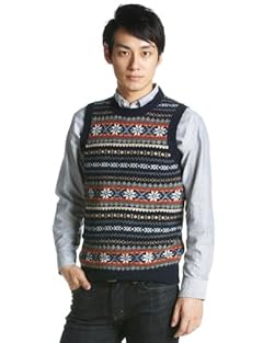 Beauty & Youth Fair Isle Wool Crewneck Sweater Vest 1218-117-0087: Navy