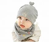 ベビー 帽子 スタイ 2点セット よだれかけ付き かわいい ロボット柄 角付き 赤ちゃん ニットキャップ 柔らかい帽子 プレゼント 出産祝い (グレー)