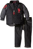 U.S. Polo Assn. Baby Boys' Puffer Vest with Fleece Sleeves and Denim Red 24 Months [並行輸入品]