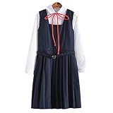 [Somnvs258] BXQ 女装対応 大きいサイズ ジャンパースカート ブラウス かわいい 3点セット メンズ 男性 JK 制服 長袖 ネクタイ コスプレ 学園祭 文化祭 仮装 コスチューム 女子高生 ハロウィン 女子 高校 変装 男女兼用 撮影 (5XL)