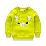PANCY 子供服 春秋 長袖 Tシャツ キッズ トレーナー 丸い襟 男の子 女の子 可愛い クマ(ライトグリーン,100cm)