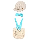 Feiuruhf Crochet Baby Photo Props Boy Girl Cap Beanie with Suspenders Bowtie Diaper Outfit by Feiuru