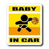 わーるどくらふと BABY IN CAR ステッカー （きいろ） バスケ・バスケットボールバージョン　ベビー・赤ちゃんが車に乗っています