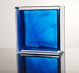 ガラスブロック ◆◆◆デザイン豊富20種類◆◆◆（カラーシリーズ） 190mm角×80mm厚　 (1個（サンプル）, In Colored Blue)