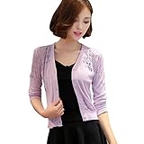 (ボラ-キキ) Bole-kk レディーズ ニットカーディガン 長袖 ベーシック Vネック 羽織り カーディガン ボレロ レース 薄手 冷房対策 UVカット 春夏秋 (L, パープル)