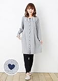 長袖マタニティ パジャマ　ハート柄/春〜春夏/スムース生地　かわいいハート柄　ナイティ/授乳口付き・長袖・前開き・パンツにはアジャスター付き・ロング丈・マタニティ　パジャマ (M, グレー)