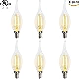 ZZ Lighting 2W6PCS 2W LED Filament Flame Shape Bent Tip Candle Light Bulb 25W Incandescent Bulb Equi