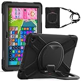 Doo Fire HD 10 2023用ケース 2023年発売 Fire HD 10/10 Plus 第13世代用耐衝撃カバー リングハンドル 360°回転 180°角度調整可能 取り外し/長さ調整可能の肩掛けー付き シリコーン＋硬PC素材 三層構造 子供用 Fire HD 10 第13世代 10.1インチ タブレットケース（ブラック）