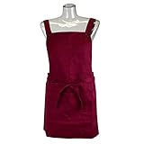 エプロン 前掛け 前しばり ショート丈 丸洗いOK レディース女性 婦人用 ガーデニング（レッド）