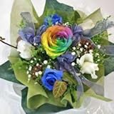 青いバラとレインボーローズのフラワーケーキSサイズ（5号）　(生花）