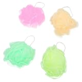 uxcell バスパフ　シャワー泡プーフ　ナイロン網　4個　アソートカラー　グリーン　ポータブルストラップ