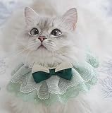 WEILFYONK 猫犬首輪猫唾液タオル首輪猫服犬服手作りレースペットアクセサリー写真背景ペット用品可愛い和風結婚リボン貴族風刺繍レース猫用首輪ネックレスリボン犬首輪 (S, ピンク)