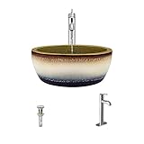 Mr Direct v406 hand-thrownセラミック容器シンク( Bundle – 3 Items :シンク蛇口、、、Pop Up Drain ) 718 シルバー V406-718-C