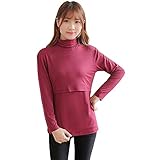 レ-ヨン天竺 タートル しっとり滑らか ストレッチフィット すっきりシルエット ハイネック C-0095授乳 春秋 (L, ワインレッド)