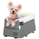 petsfit 犬ドライブボックス 小型犬用 犬シート車 アームレストボックス ドライブシート 飛び出し防止 車載ベッド 洗えるマット付き 折りたたみ 安定 旅行用·通院·帰省 (薄グレー)