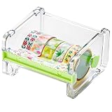 seimeinoki テープカッター 透明 テープ台 複数枚収納可能 テープディスペンサー マスキングテープカッター クラフト 学校/事務 文具用具 幅75mmまでのテープに対応可能 (緑)