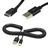 AKNPMHT ばねUSB Cケーブル、スパイラルコイル状USB 2.0（USB - A)オスto USB 3.1タイプC (USB - C)オスへコイルスプリングスパイラル データ同期&充電ケーブル 3M