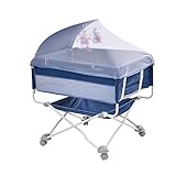 ZHANGRONG- ポータブル新生児ベッドの子供用寝具多機能折り畳み式旅行ベッド蚊帳ステッチベッドベッドサイドベッド (色 : 青)