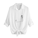ブラウス レディース Timsa Tシャツ ゆったり デザイン シフォン ビッグシャツ ロリータ系 シャツ 長袖 ボタン付き トップス 可愛い 猫柄 ネコ 刺繍 上着 レーズドネック 体型カバー カッ