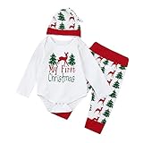 キッズクリスマスセット、ppbuyクリスマスベビー3pcs服装ロンパース+パンツ+帽子セット 6-12M ブラック